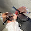 Vintage Rimless Rhinestone Sunglasses Gradient Lens Sun Glasses Shades