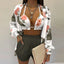 Lantern Sleeve Shirt & Pocket Design Shorts Sets With Frill Hem Crop Top