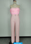 Valeria Feather-Trim Strapless Wide-Leg Jumpsuit One-piece