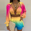 Lantern Sleeve Shirt & Pocket Design Shorts Sets With Frill Hem Crop Top
