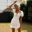 Lace up embriodery white summer dress women hollow out beach short dress puff sleeve ruffle ruched bodycon mini dress vestidos
