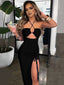 Sophia's Halter Backless Sleeveless Cut Out Maxi Dress Elegant Slit Dress