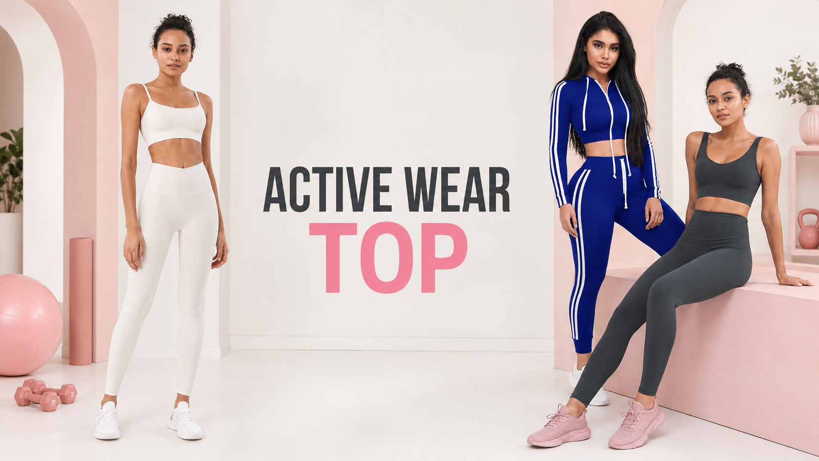 Active Wear Top collection banner featuring Fashionatix athletic tops