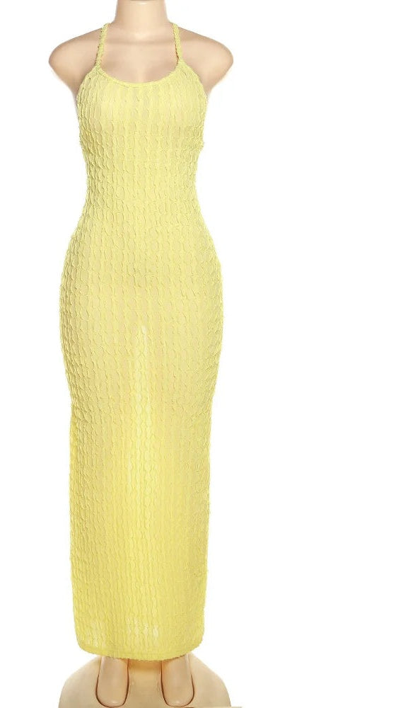 Magdalena Textured Halter Backless Bodycon Maxi Dress