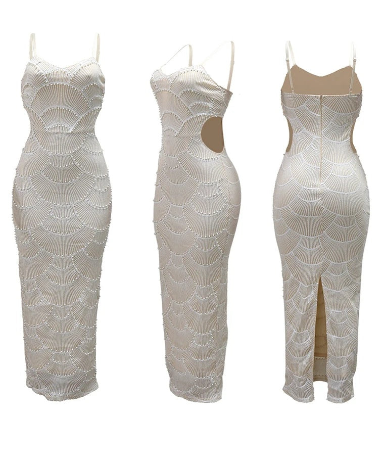 Severina Scalloped Sequin Cutout Backless Cami Maxi Dress