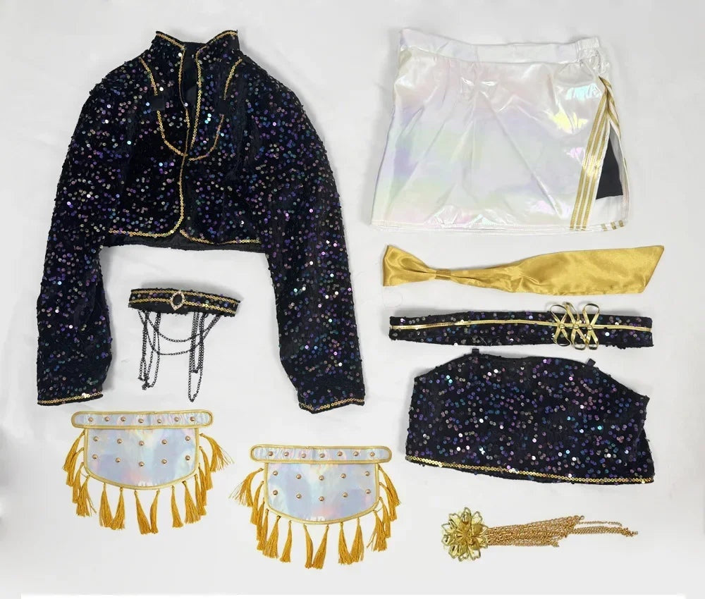 Aurelia Sequin Gold-Trim Idol Stage Costume Set (Kids' Sizes 110-150)