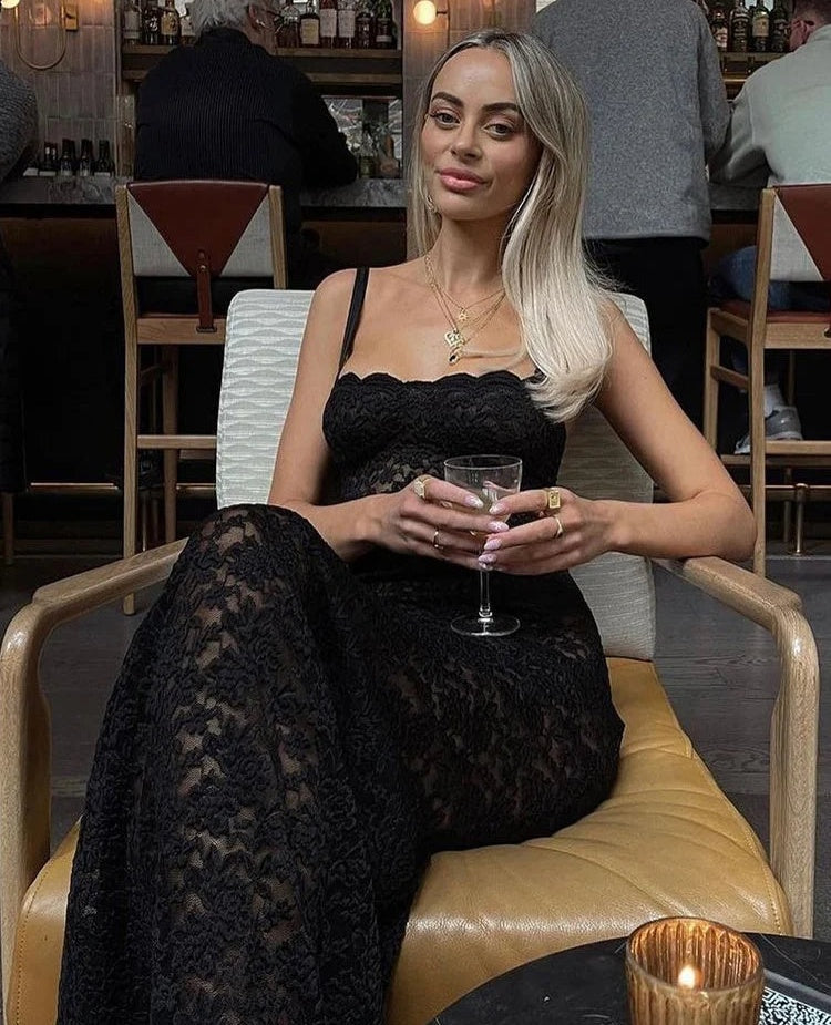 Wenonah Sheer Lace Cami Bodycon Maxi Dress