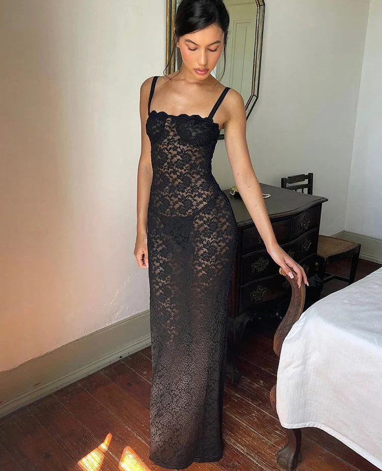 Wenonah Sheer Lace Cami Bodycon Maxi Dress