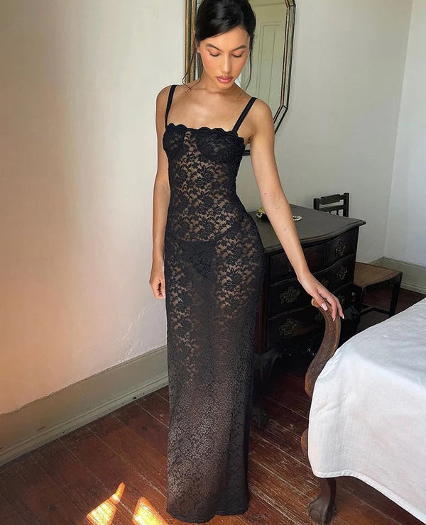 Wenonah Sheer Lace Cami Bodycon Maxi Dress