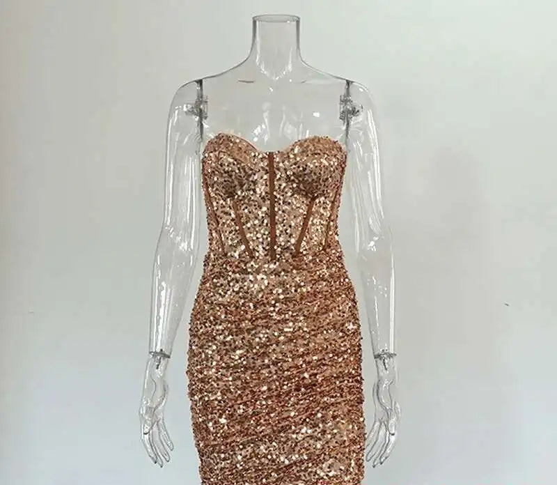Aurelina Glitter Strapless Ruched Bodycon Mini Dress