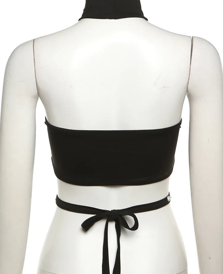 Tullia Rhinestone Halter Choker Backless Crop Tube Top One-piece
