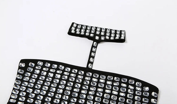 Tullia Rhinestone Halter Choker Backless Crop Tube Top One-piece