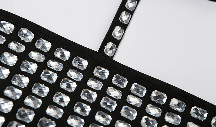 Tullia Rhinestone Halter Choker Backless Crop Tube Top One-piece