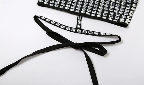 Tullia Rhinestone Halter Choker Backless Crop Tube Top One-piece