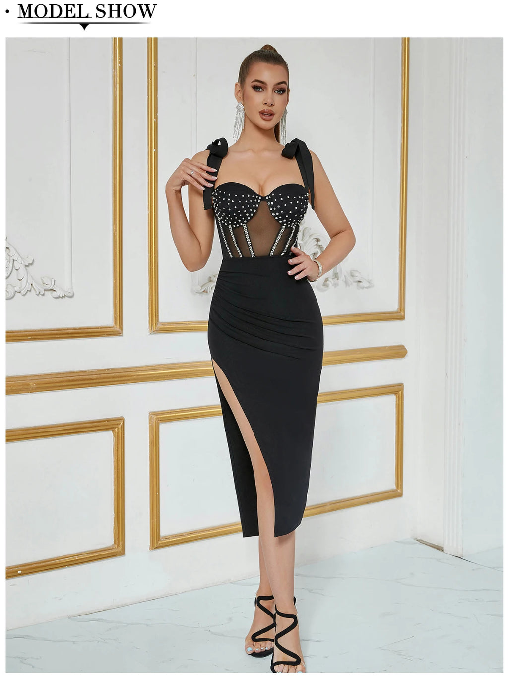 Selene Off-Shoulder Mesh Bandage Midi Dress