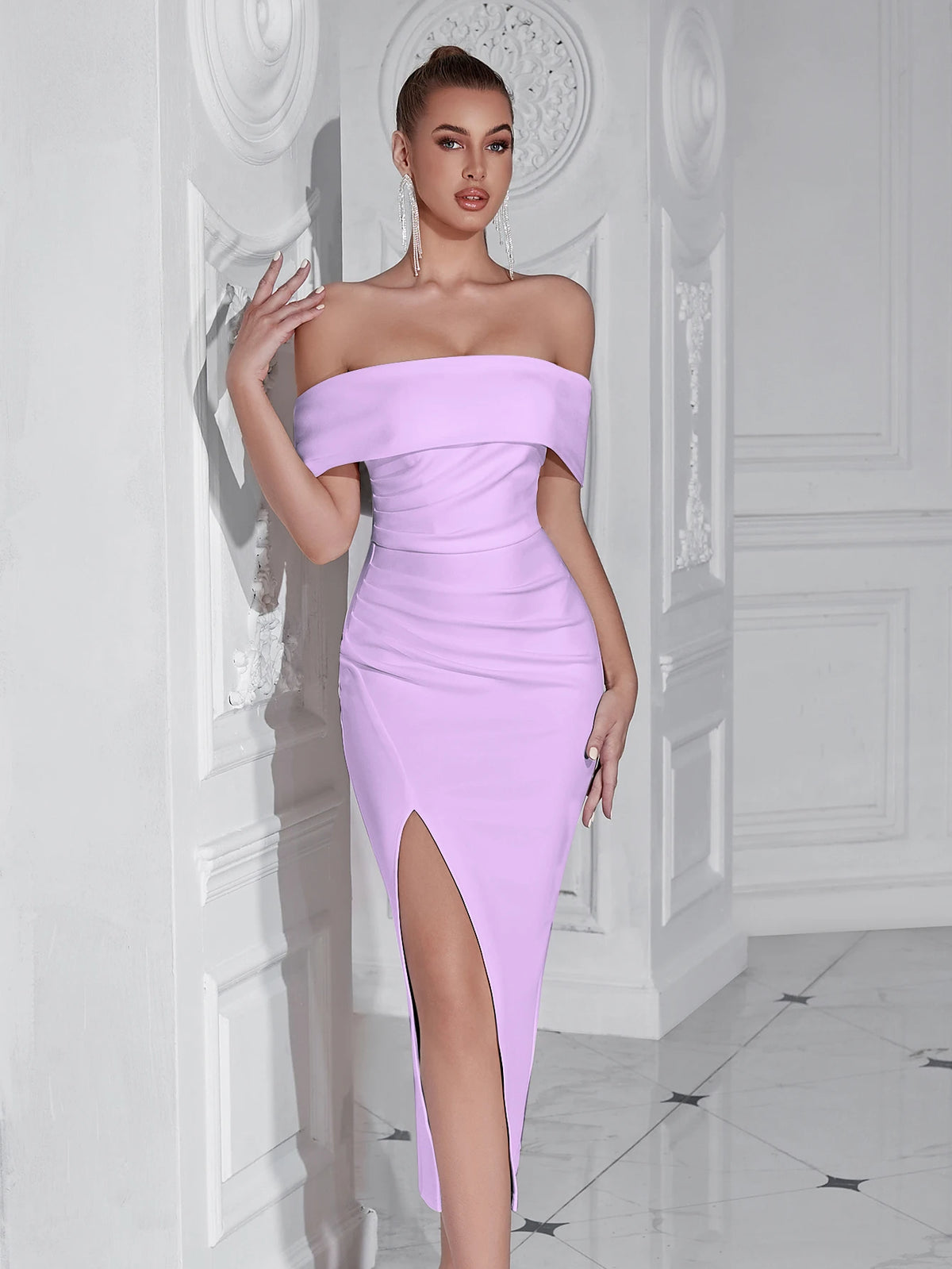 Danica Off-Shoulder Draped Midi Dress