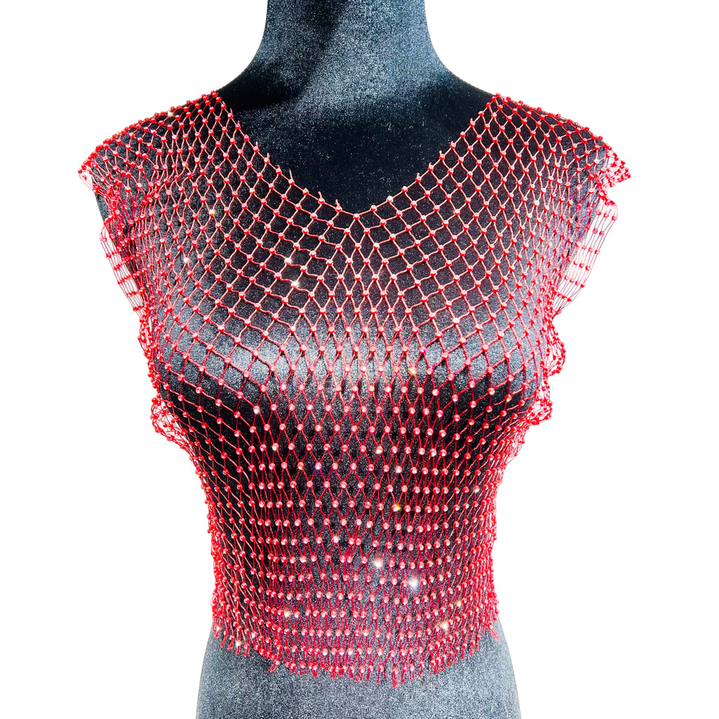 Leqoel Sexy Mesh Crop Tops for Women 2022 Summer Rhinestones Fashion Party See Through Fishnet Tank Hollow Out Backless Top New