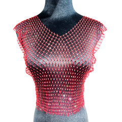 Leqoel Sexy Mesh Crop Tops for Women 2022 Summer Rhinestones Fashion Party See Through Fishnet Tank Hollow Out Backless Top New