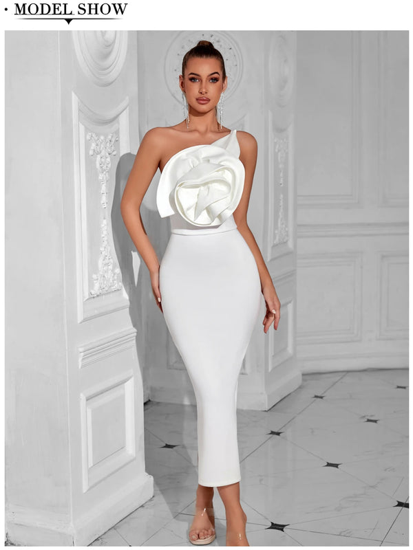 Leona One-Shoulder Floral Bodycon Midi Dress