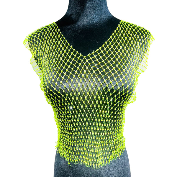 Leqoel Sexy Mesh Crop Tops for Women 2022 Summer Rhinestones Fashion Party See Through Fishnet Tank Hollow Out Backless Top New