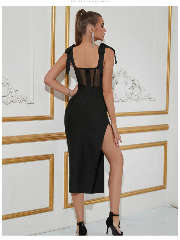 Selene Off-Shoulder Mesh Bandage Midi Dress