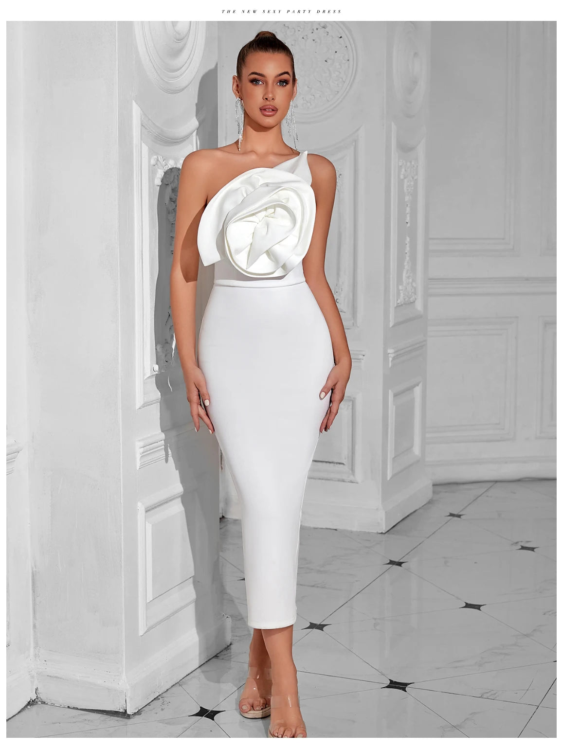Leona One-Shoulder Floral Bodycon Midi Dress