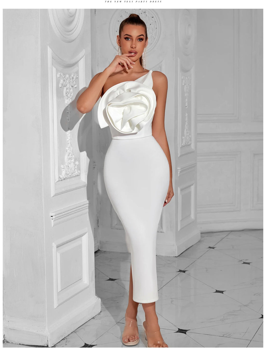 Leona One-Shoulder Floral Bodycon Midi Dress