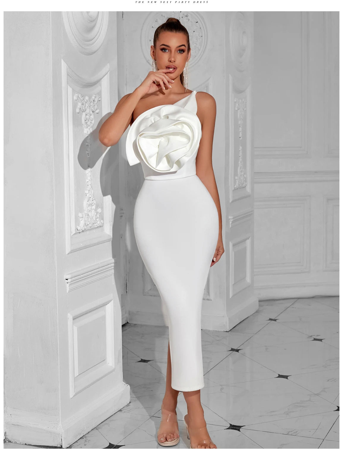 Leona One-Shoulder Floral Bodycon Midi Dress