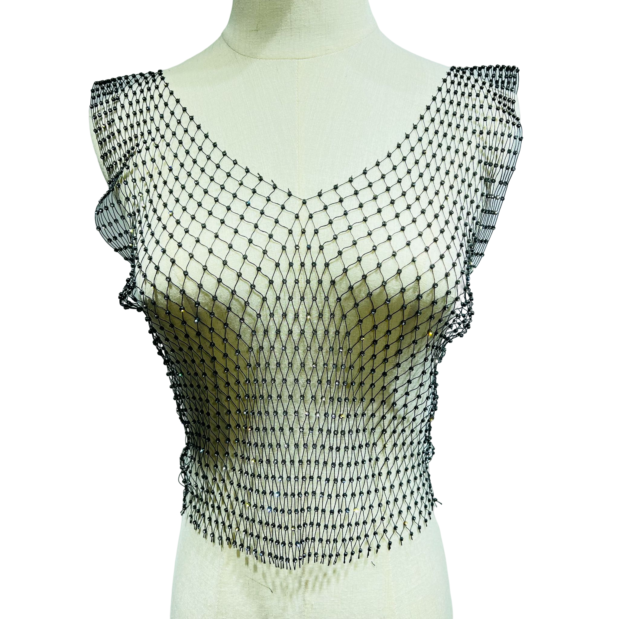 Leqoel Sexy Mesh Crop Tops for Women 2022 Summer Rhinestones Fashion Party See Through Fishnet Tank Hollow Out Backless Top New