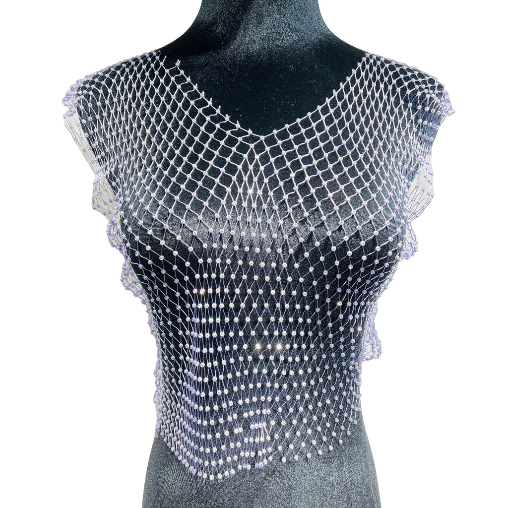 Leqoel Sexy Mesh Crop Tops for Women 2022 Summer Rhinestones Fashion Party See Through Fishnet Tank Hollow Out Backless Top New