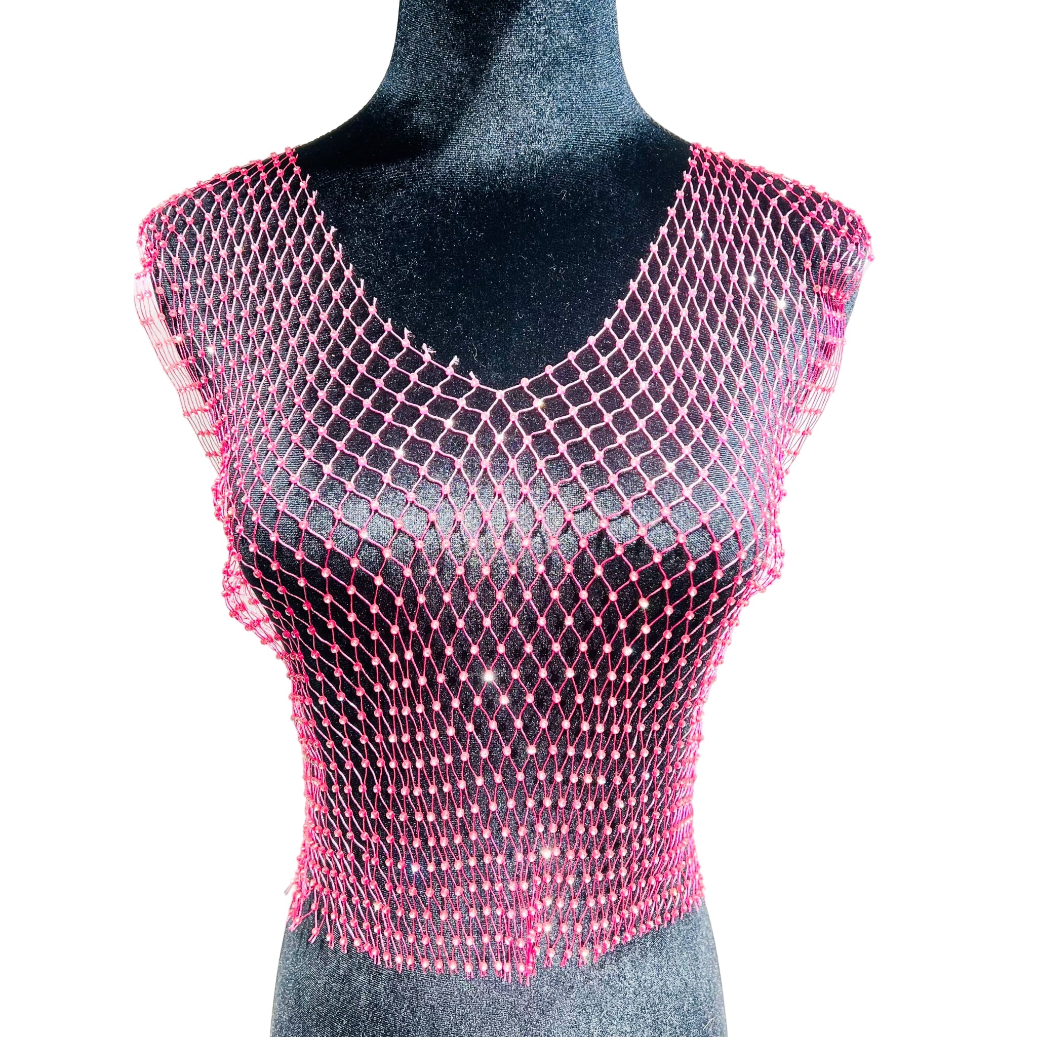 Leqoel Sexy Mesh Crop Tops for Women 2022 Summer Rhinestones Fashion Party See Through Fishnet Tank Hollow Out Backless Top New