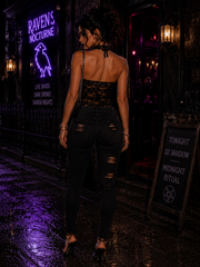 Selena Noir Lace Halter Mesh Top One-piece