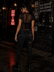 Selena Noir Mesh Lace Keyhole Top