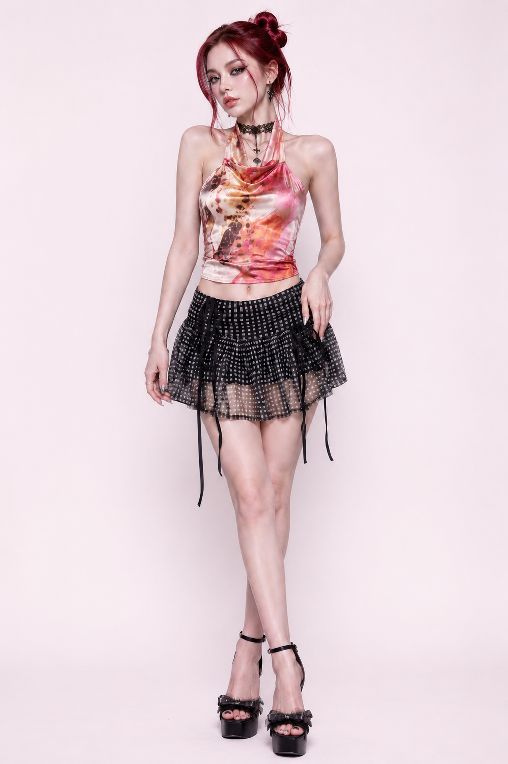 Emilia Floral Satin Halter Apparel Top