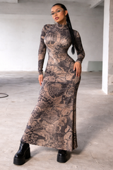 Jenny Midnight Dragon Long Sleeve Maxi Dress