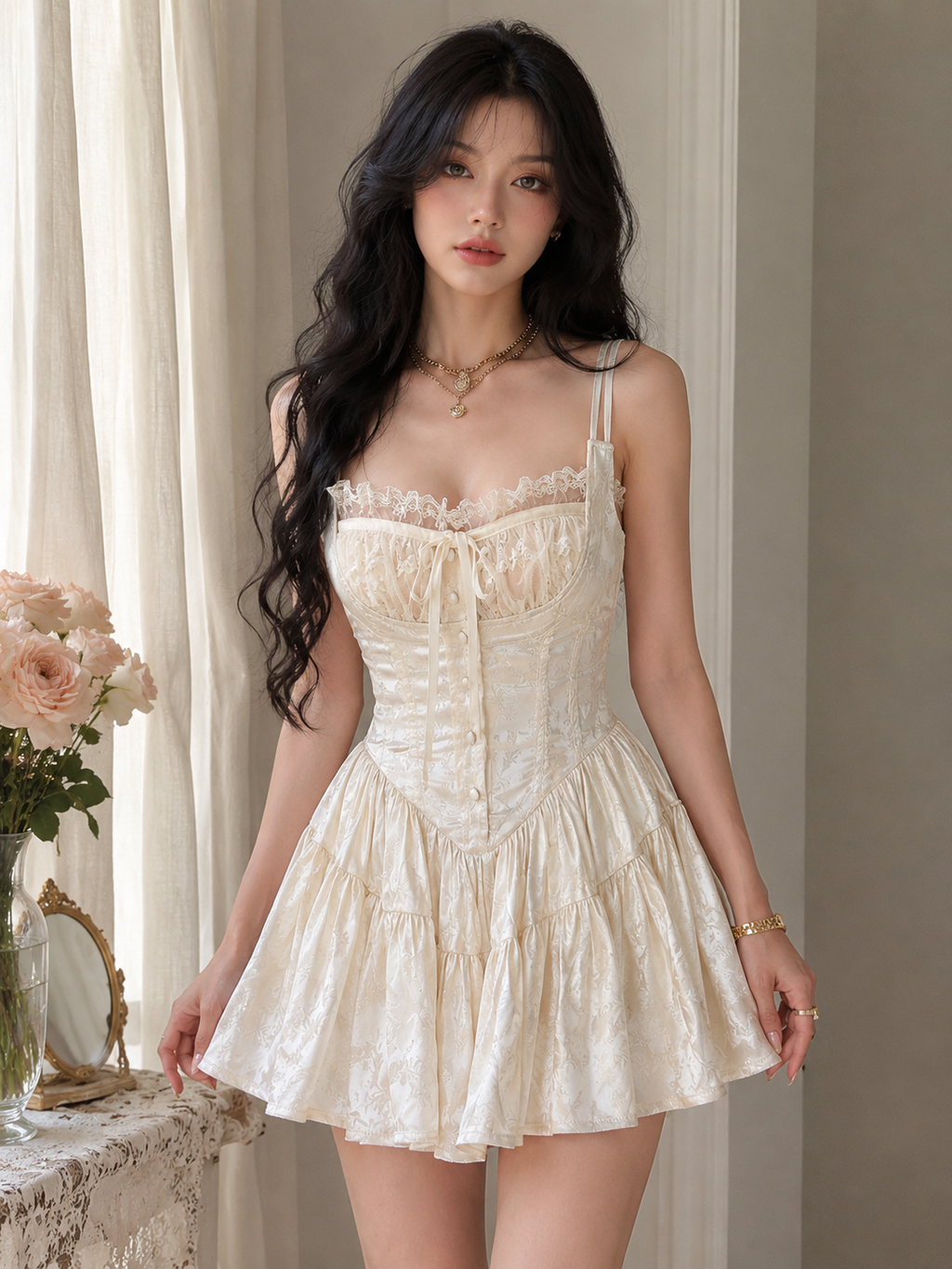Aria Lace Corset Ruffle Mini Dress One-piece