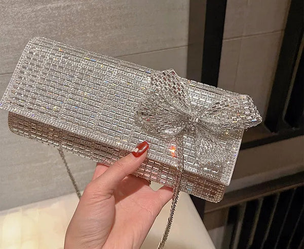 Svetlana Silver Rhinestone Crystal Evening Clutch