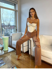 NewAsia Satin Corset Top Spaghetti Strap Lining Cowl Neck Boning Padded 2Layer Backless Zipper Bustier Sexy Crop Tops Women 2021