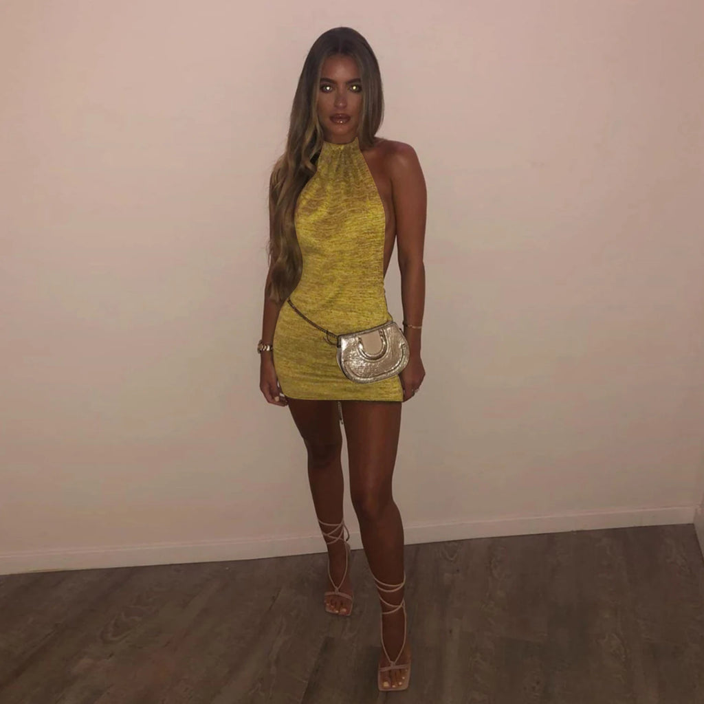 Fern Knit Halter Backless Mini Dress