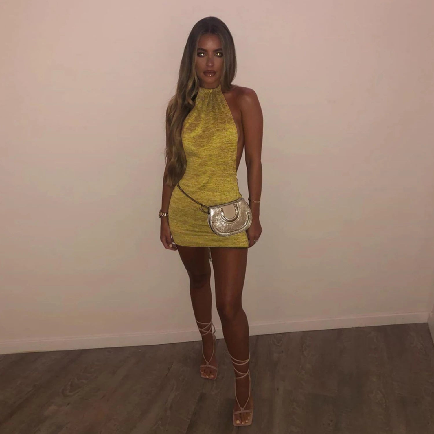 Fern Knit Halter Backless Mini Dress