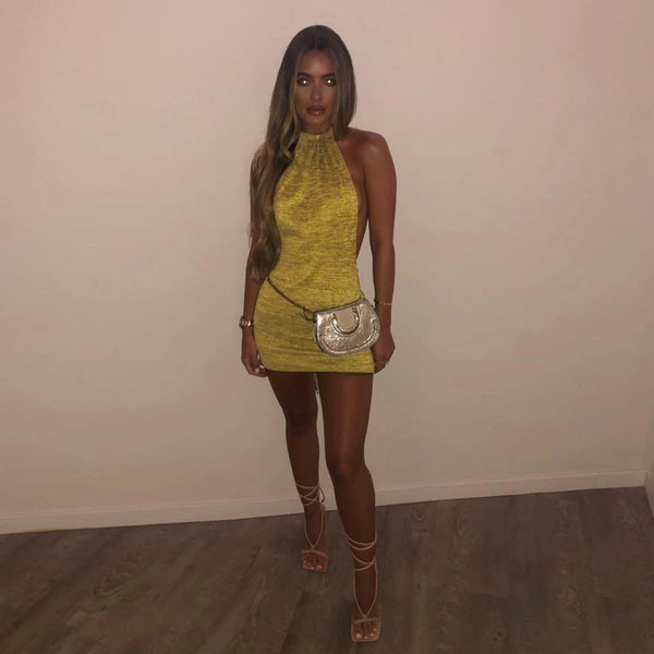 Fern Knit Halter Backless Mini Dress