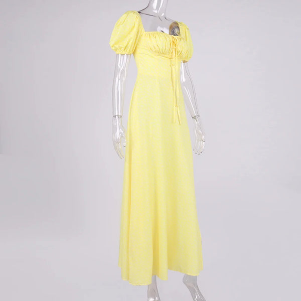 Annabeth Floral Square-Neck Puff-Sleeve Side-Split Maxi Dress