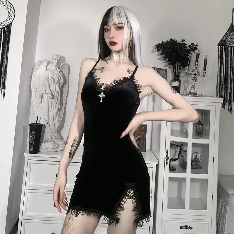 Genevieve Black Cross Cutout Slit Mini Dress