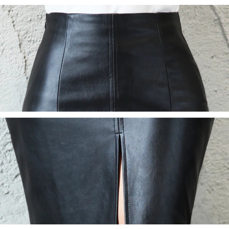 Veda Faux-Leather Slit Pencil Midi Skirt One-piece
