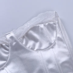 Viifaa Lace Trim White Satin Strapless Sexy Corset Crop Top Women Zipper Back Tight Bustier Clubwear Party Female Slim Tops