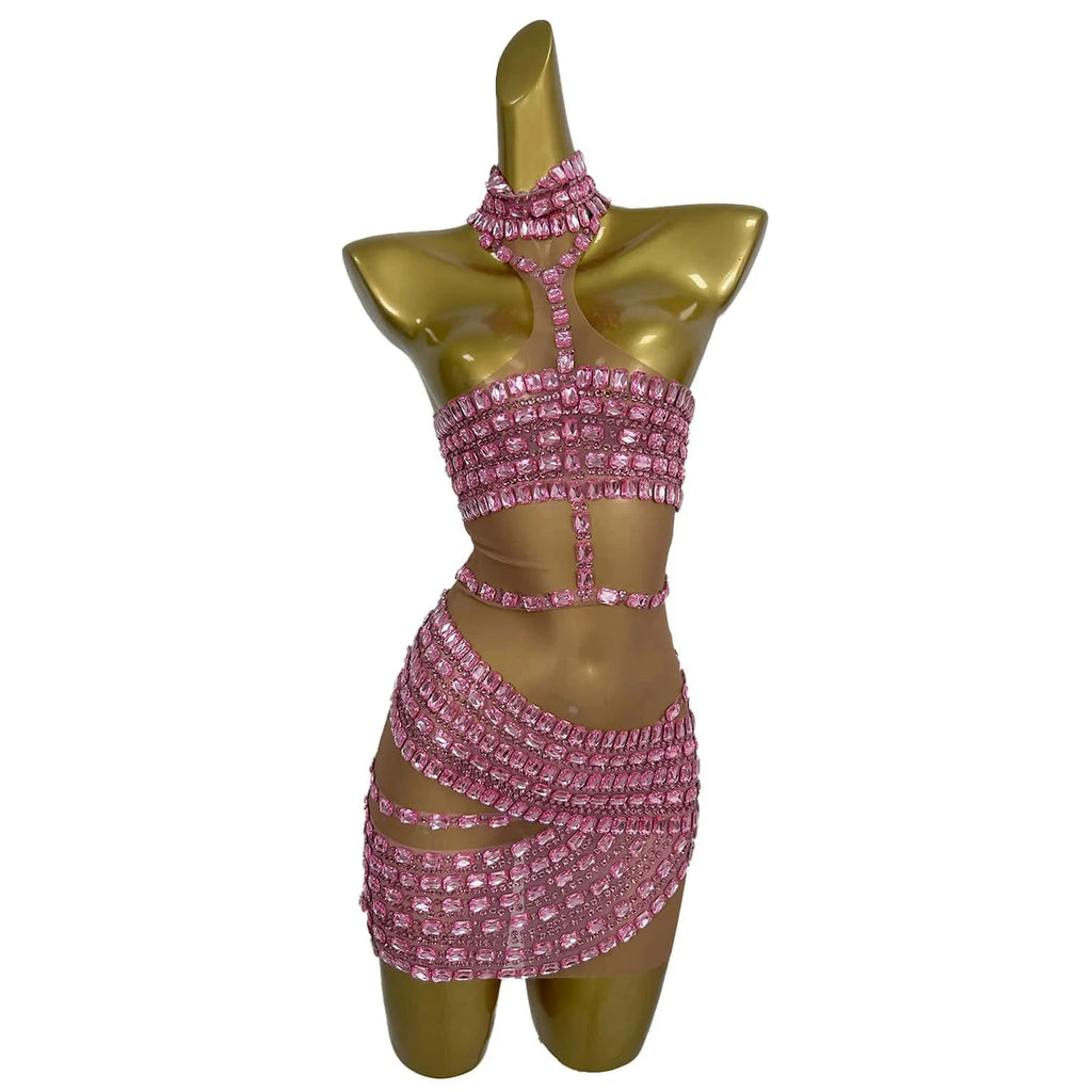 Petra Rhinestone Sheer Bodycon Maxi Dress