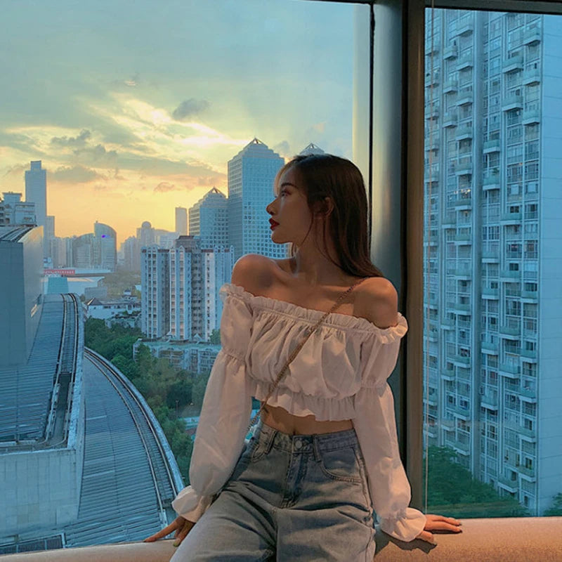 Serena Off-Shoulder Puff-Sleeve Ruffle Blouse One-piece