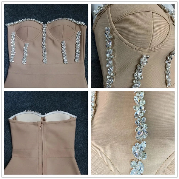 Bianca Strapless Beaded Bandage Midi Dress