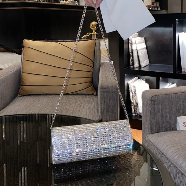 Svetlana Silver Rhinestone Crystal Evening Clutch