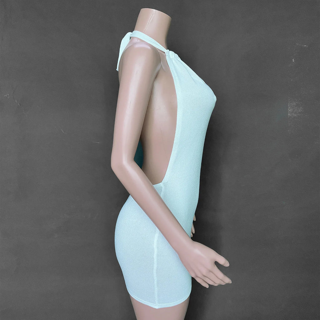 Fern Knit Halter Backless Mini Dress